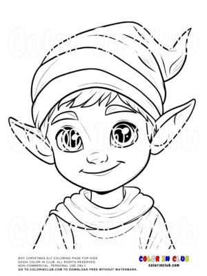 Boy Christmas Elf Coloring Page for Kids