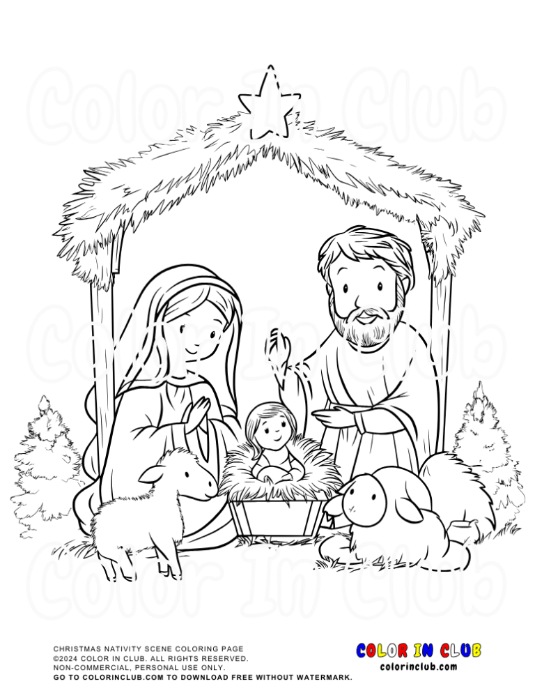 Christmas Nativity Scene Coloring Page (Free Printable PDF)