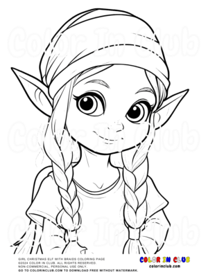 Girl Christmas Elf with Braids Coloring Page